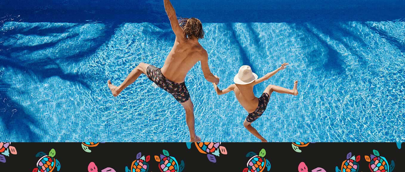 Father and Son over the rainbow turtles