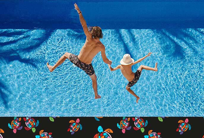 Father and Son over the rainbow turtles