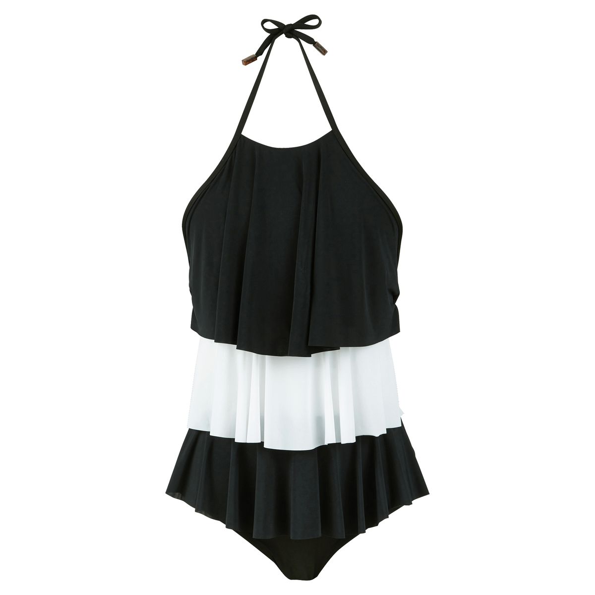 Купальник Слитный с Длинными Оборками Однотонный