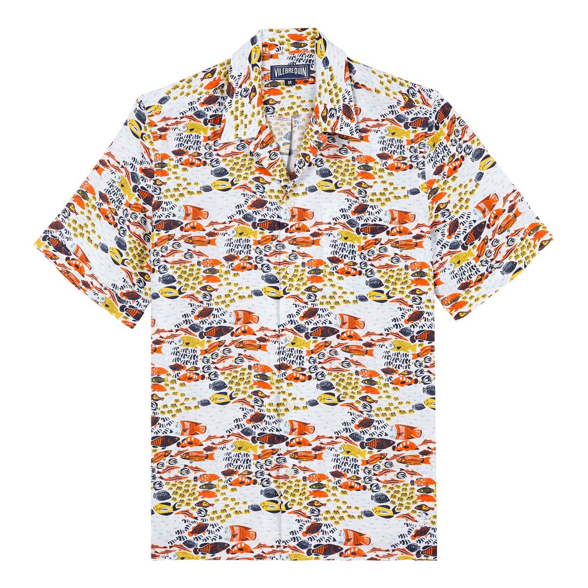 Мужская Льняная Рубашка с Коротким Рукавом Fish Family